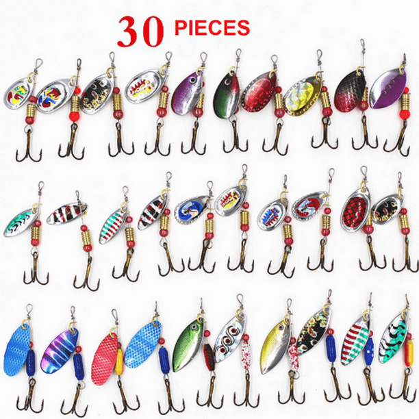 30pcs Trout Spoon Steel Metal Fishing Lures Spinner Baits Bass Tackle Colorful